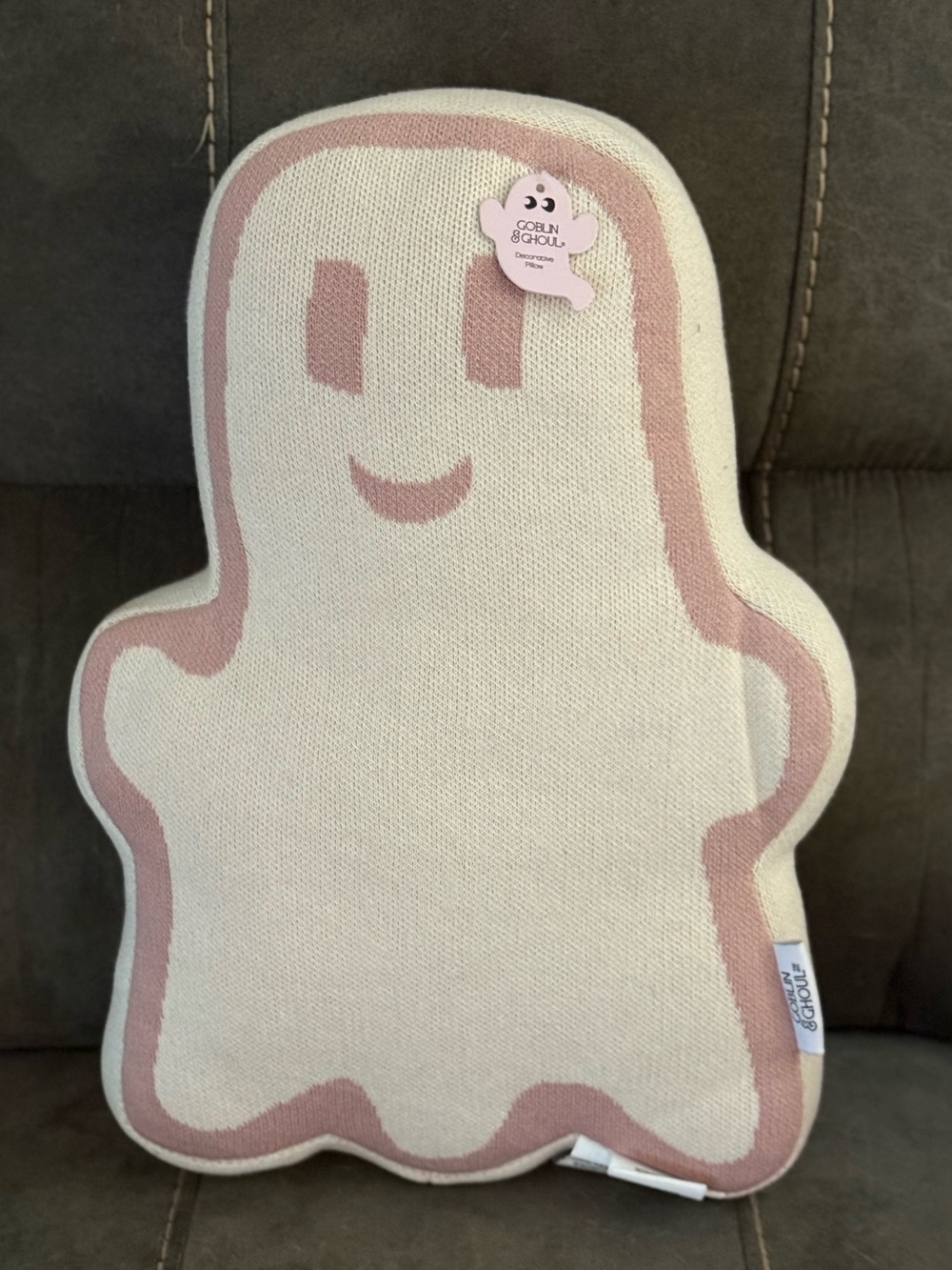 Goblin and Ghoul Cute Pink & Cream Ghost Plush Pillow Decor